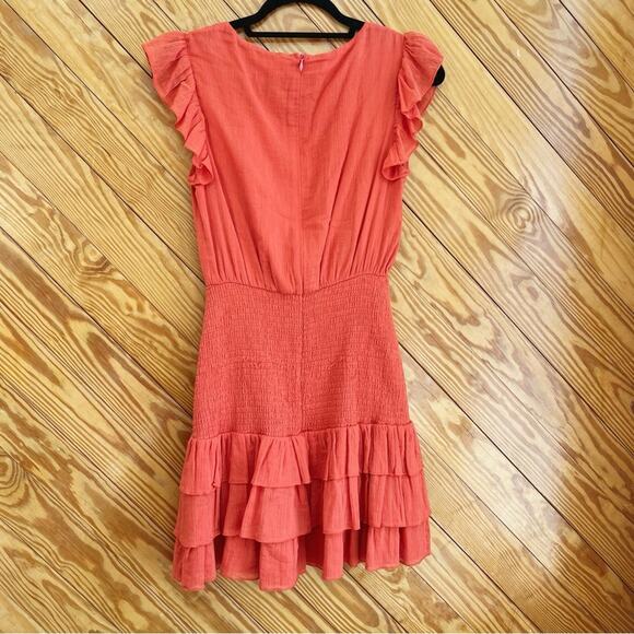 SAGE The Label Mini Dress Smocked Ruffle Orange - Picture 2 of 6